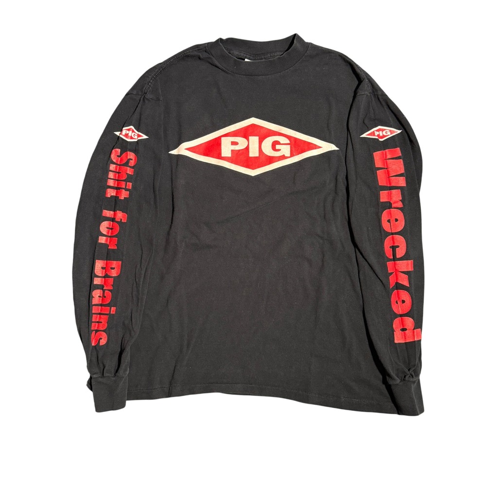 Vintage 1997 PIG Red Raw & Sore Industrial Rock Long Sleeve Shirt Black XL